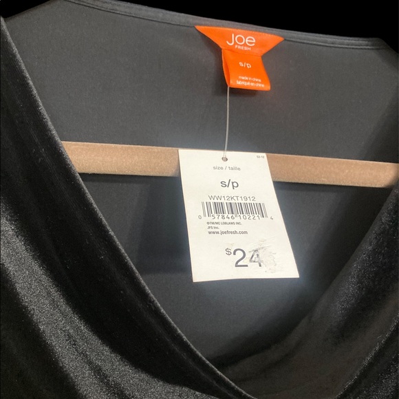 SM•JOE FRESH•NWT•BLACK CRUSHED VELVET LONG SLEEVE BLOUSE W COWL NECK• - Picture 5 of 5